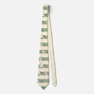 Elegante Gravata Botânica Listrada em Verde Sálvia