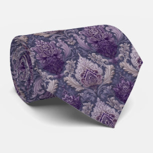 Elegante Gravata de Noiva em Damasco Floral Roxo