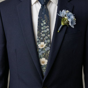 Elegante Gravata Floral de Wildflower Azul Marinho
