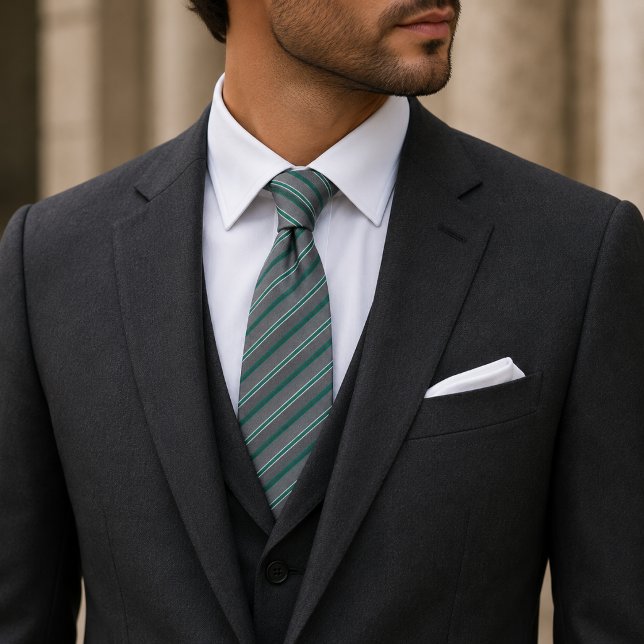 Elegante Gravata Listrada Verde Teal e Prata (Criador carregado)