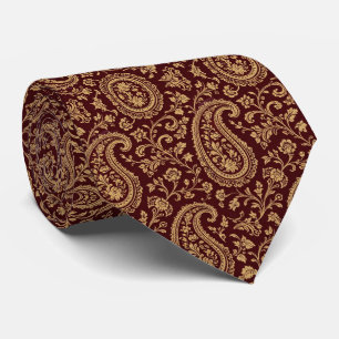 Elegante Gravata Paisley Burgundy Dourado