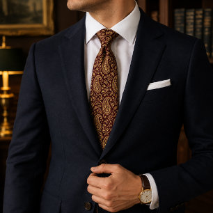 Elegante Gravata Paisley Burgundy Dourado