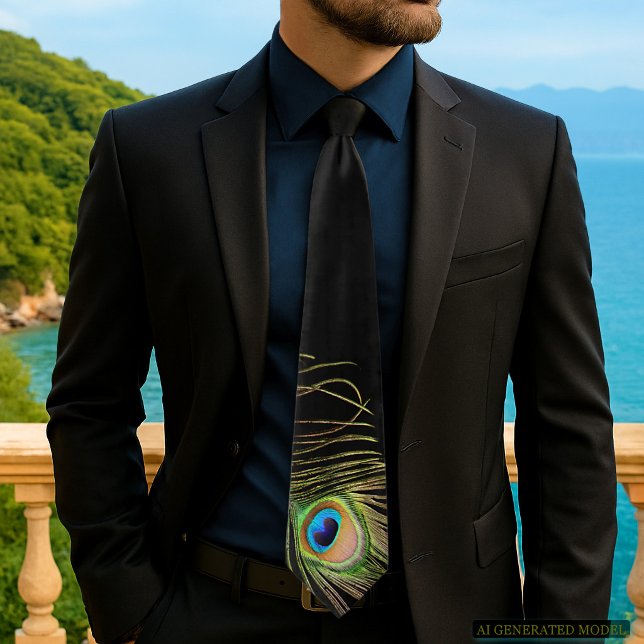 Elegante Gravata Preta Pena de Pavão (Elegant tie design from my Glamorous Peacock Feather On Black Collection
)