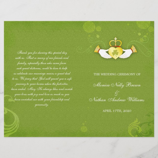 Elegante Green Irish Bi Fold Wedding Programs (Frente)