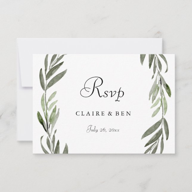 Elegante Green Leaf Wreath Wedding RSVP (Frente)