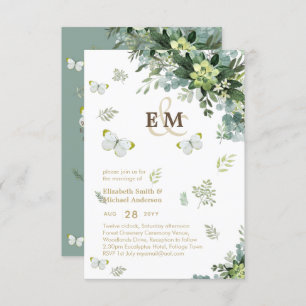 Elegante Greenery Butterflies Monograma Wedding In