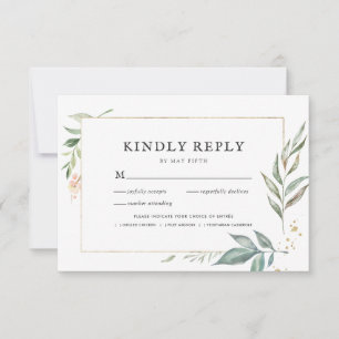 Elegante Greenery Dourado Frame Wedding RSVP com R