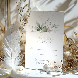 Elegante Greenery e Dourado Cartão de Casamento RS