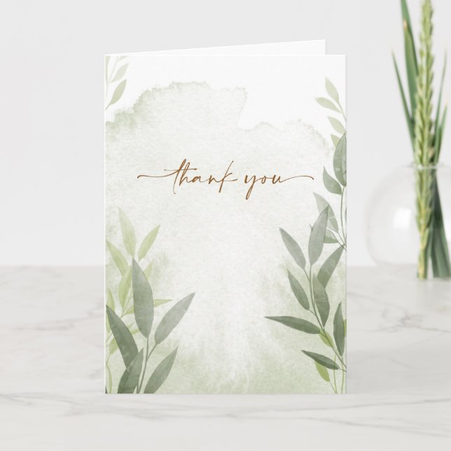 Elegante Greenery Floral Cartões de agradecimentos (Frente)