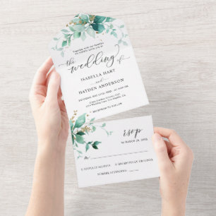 Elegante Greenery Mint Detalhes Dourados do Casame
