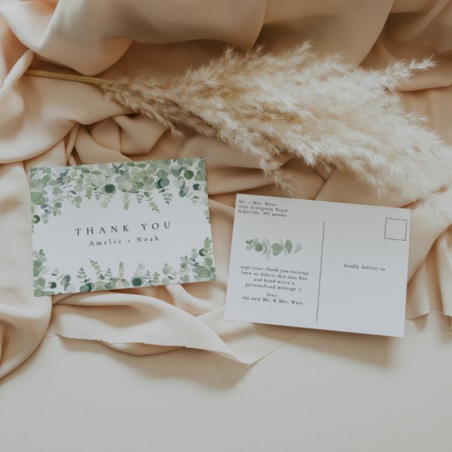 Elegante Greenery Obrigado Cartão Postal (Criador carregado)