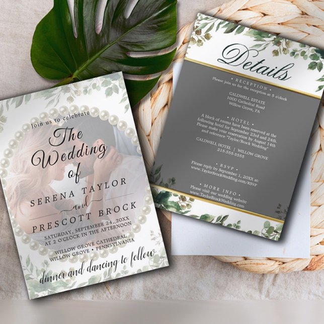 Elegante Greenery Vellum Overlay Convite (Criador carregado)