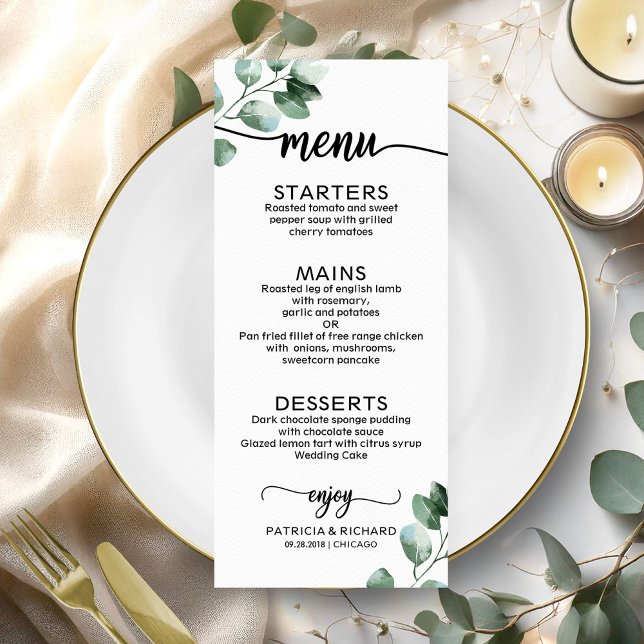 Elegante Greenery Wedding Menu (Criador carregado)