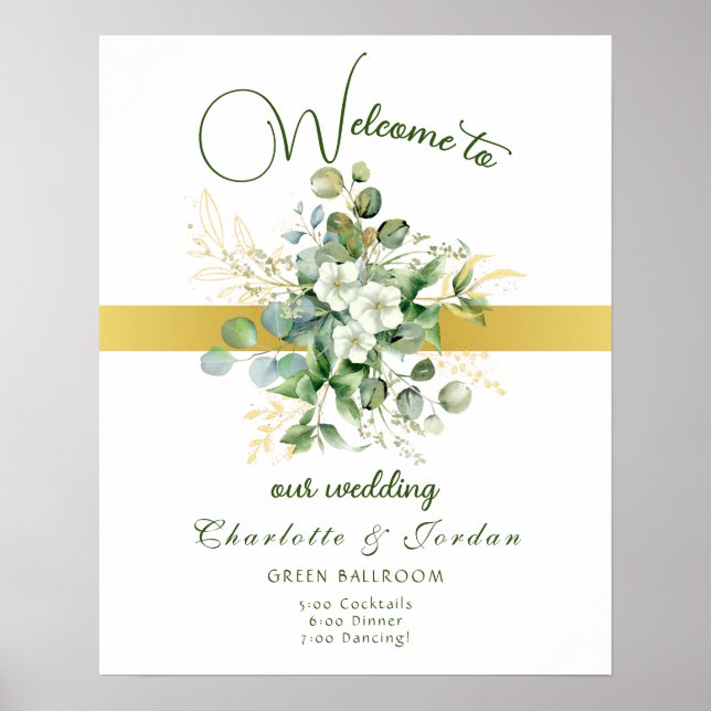 Elegante Greenery Wedding Poster de Boas-vindas (Frente)