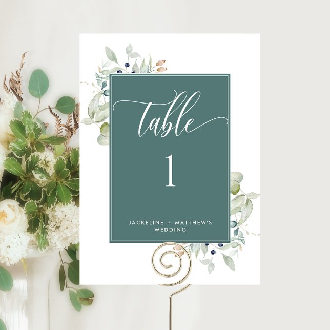 Elegante Greenery Wedding Table Number, Verde (Criador carregado)