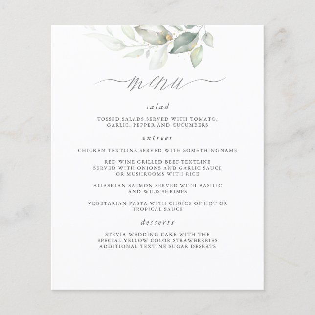 Elegante Greenery White Clean Weding Menu (Frente)