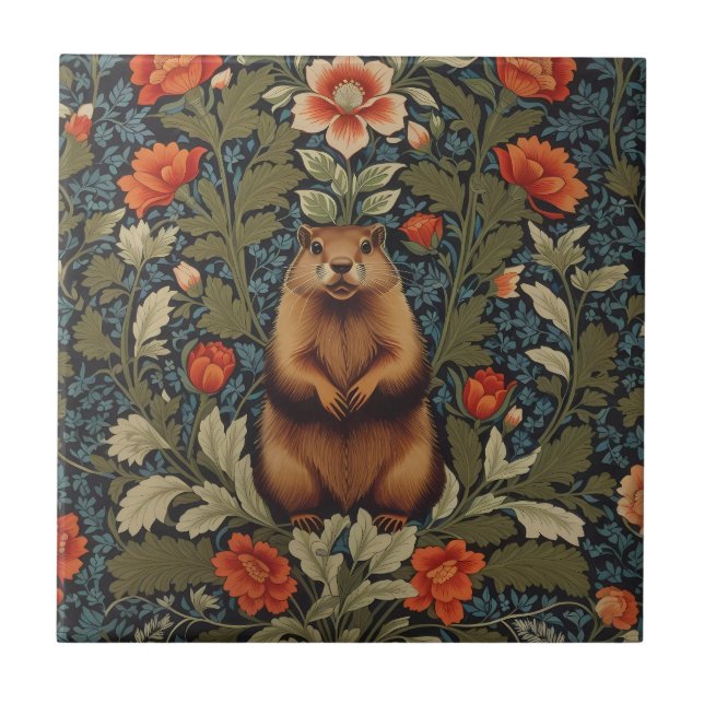 Elegante Groundhog William Morris Inspirado (Frente)