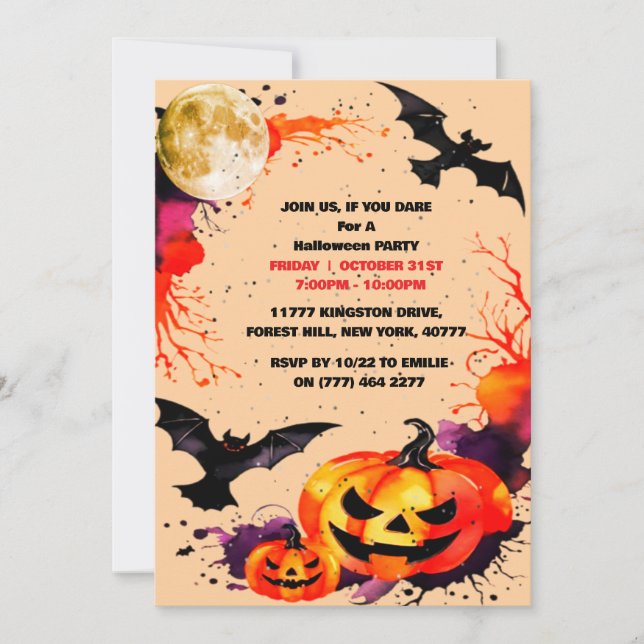 Elegante Halloween Spooky Convite de festas (Frente)