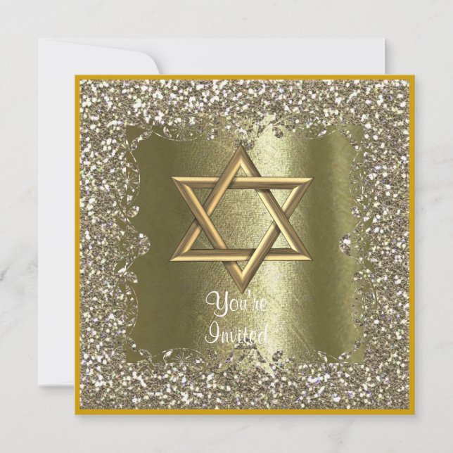 ELEGANTE HANUKKAH CRYSTAL Convite Sparkle Dourado (Frente)