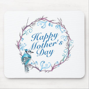 Elegante Happy Dia de as mães Blue Wreath Mousepad