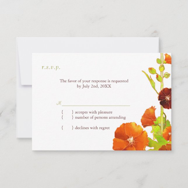 Elegante Hollyhock Blooms Wedding RSVP (Frente)