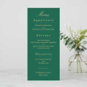 Elegante Hunter Green Ouro Beige Wedding Menu