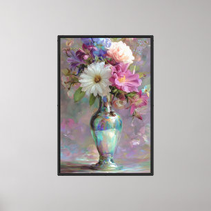 Elegante Impressão em Tela de Vaso Floral Pastel