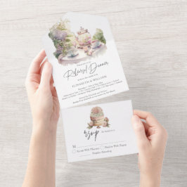 Elegante jantar de ensaio de jardim em aquarela