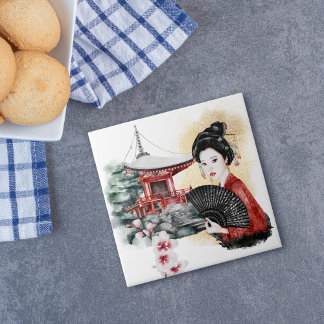 Elegante japonesa Pagoda Geisha Girl