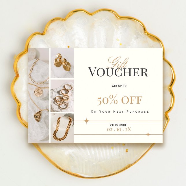 Elegante Jewelry Voucher | Cartão de Desconto Dour (Elegant Jewelry Gift Voucher | Gold Discount Card #voucherjewerly #addphotos #promo #discountcard)