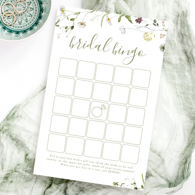 Elegante jogo de bingo para chá de noiva rústico c (Elegant Wildflower Rustic bridal shower bingo game)