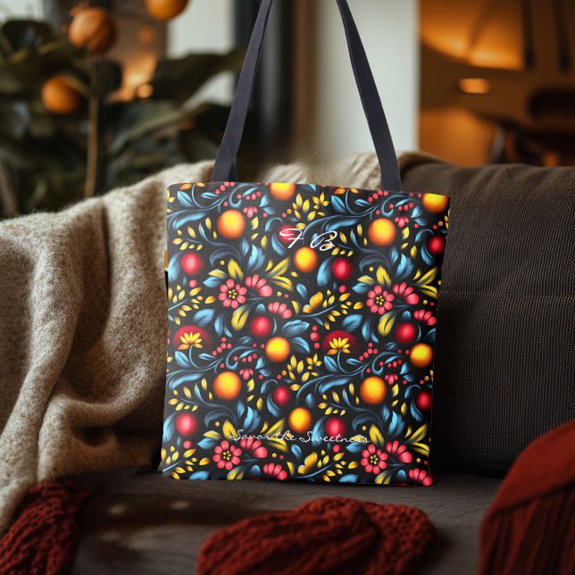 Elegante Khokhloma Inspirou Tote Bag Floral (Criador carregado)