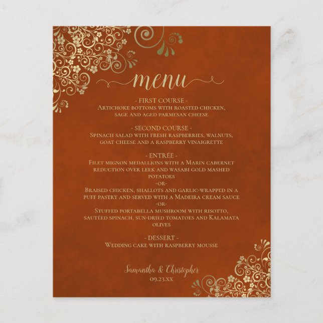 Elegante Laranja de Ferrugem e Menu de Casamento d (Frente)