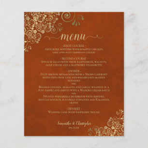 Elegante Laranja de Ferrugem e Menu de Casamento d