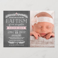 Elegante Laurels Rosa | Convite Baptism