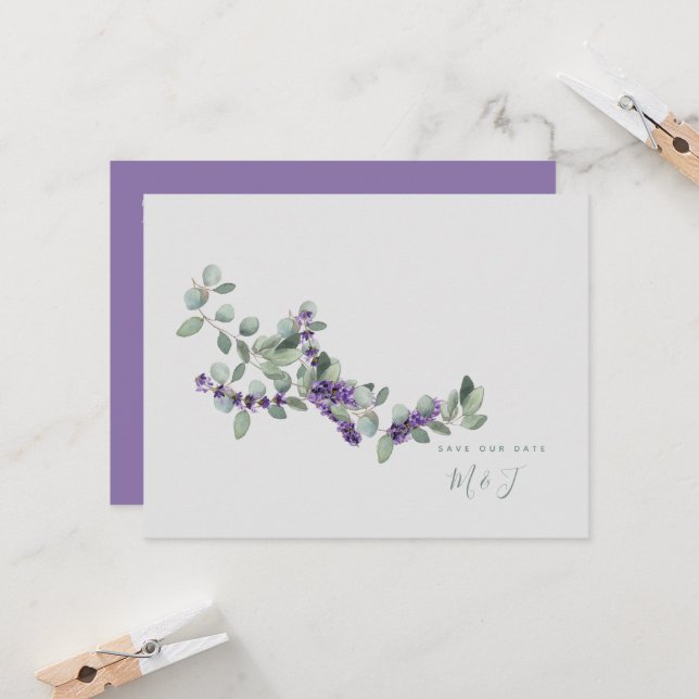 Elegante Lavanda Casamento Salve a Data (Frente/Verso In Situ)