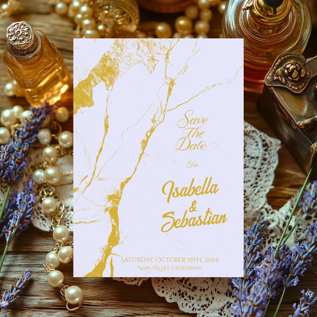 Elegante Lavanda Suave e Convite de Mármore Dourad (Criador carregado)