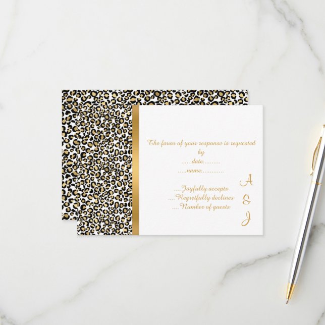 ELEGANTE LEOPARDO COM ADORNO DOURADO RSVP (Frente/Verso In Situ)