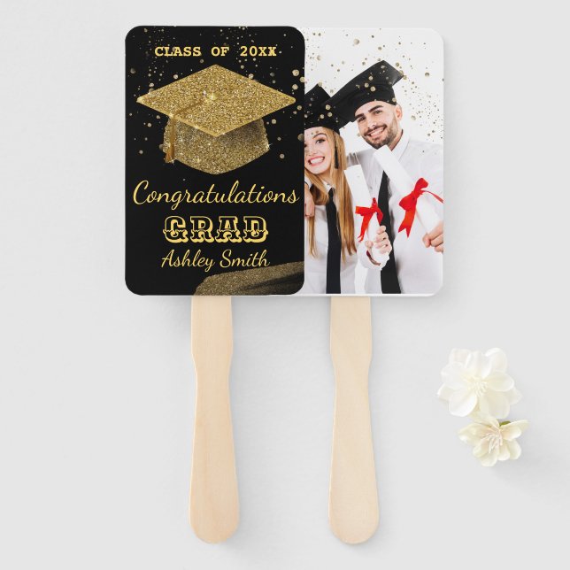 elegante Leque de Mão para Formatura (Frente e Verso)