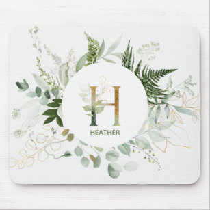 Elegante - Letra H Greenery Wreath Mouse Pad