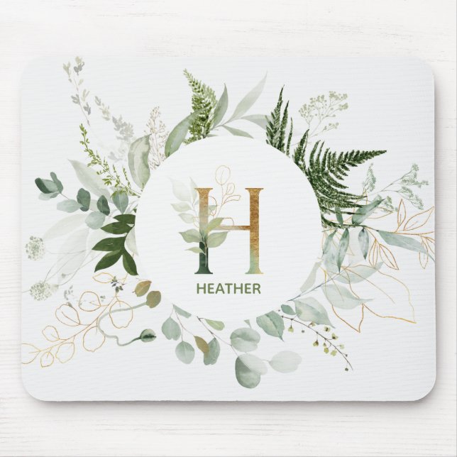 Elegante - Letra H Greenery Wreath Mouse Pad (Frente)
