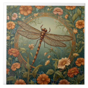 Elegante Libélula Verde da Primavera em Art Nouvea