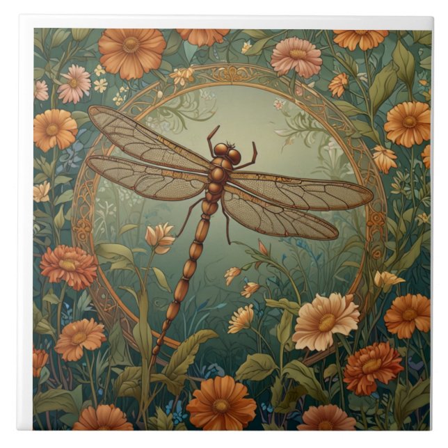 Elegante Libélula Verde da Primavera em Art Nouvea (Frente)