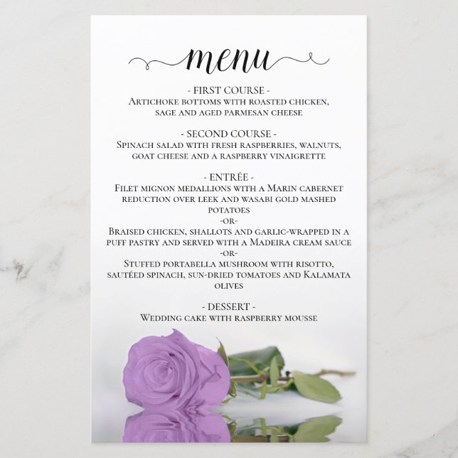Elegante Lilac Purple Rosa Budget Menu Casamento (Frente)