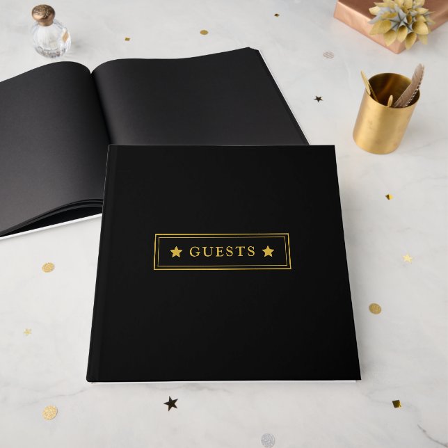 Elegante Livro de Visitas Preto 12x12 para Qualque (Frente aberta)