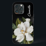 Elegante Magnolia Floral Personalizada<br><div class="desc">Uma ilustração elegante da Magnolia sobre um fundo preto de cor d'água. Edite o nome clicando em Personalizar.</div>