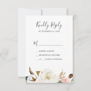 Elegante Magnolia   Placa RSVP Simples Branco e Bl
