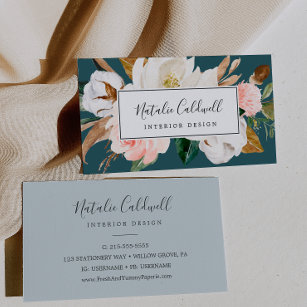 Elegante Magnolia   Teal e Cartão de visita branco