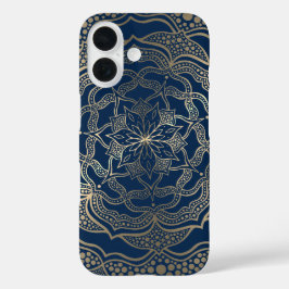 Elegante Mandala Art Boho Dourado e Marinho Luxo A
