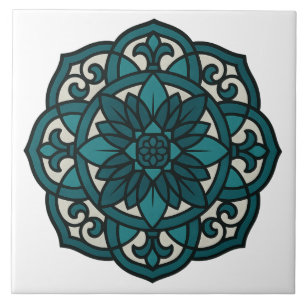 Elegante Mandala de Vidro Teñido em Azul Turquesa
